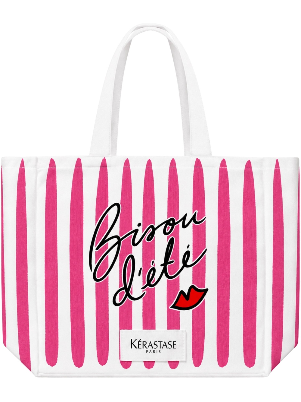 pink and white striped Kérastase Bisou d'été Beach tote